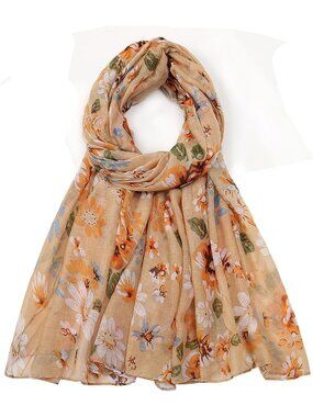 Women's Khiki Flower Cover Hijab Cotton Voile Wrap for Spring Fall Scarf Shawl